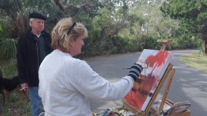 Donna Leeward Paints for her contribution to the Art Festival Fundraiser