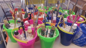 Painting Buckets All Ready to Go at the Art Center